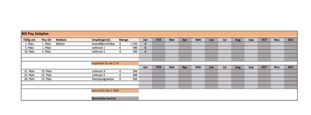 Payment Schedule Template German