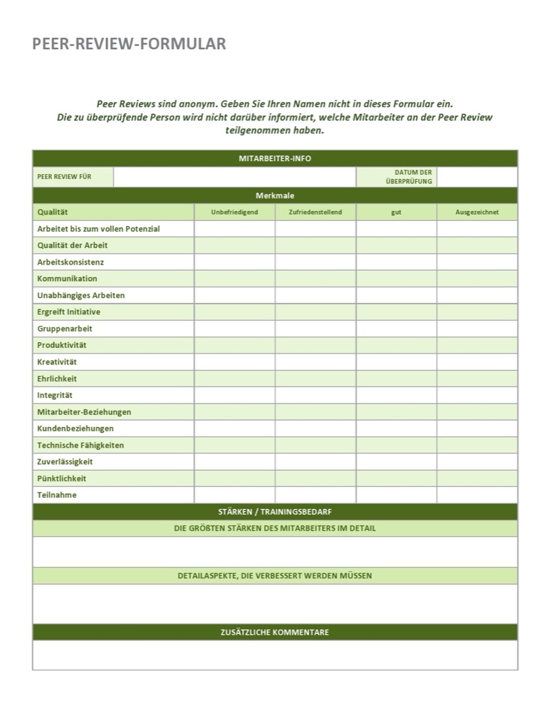 Peer Review Form Template German