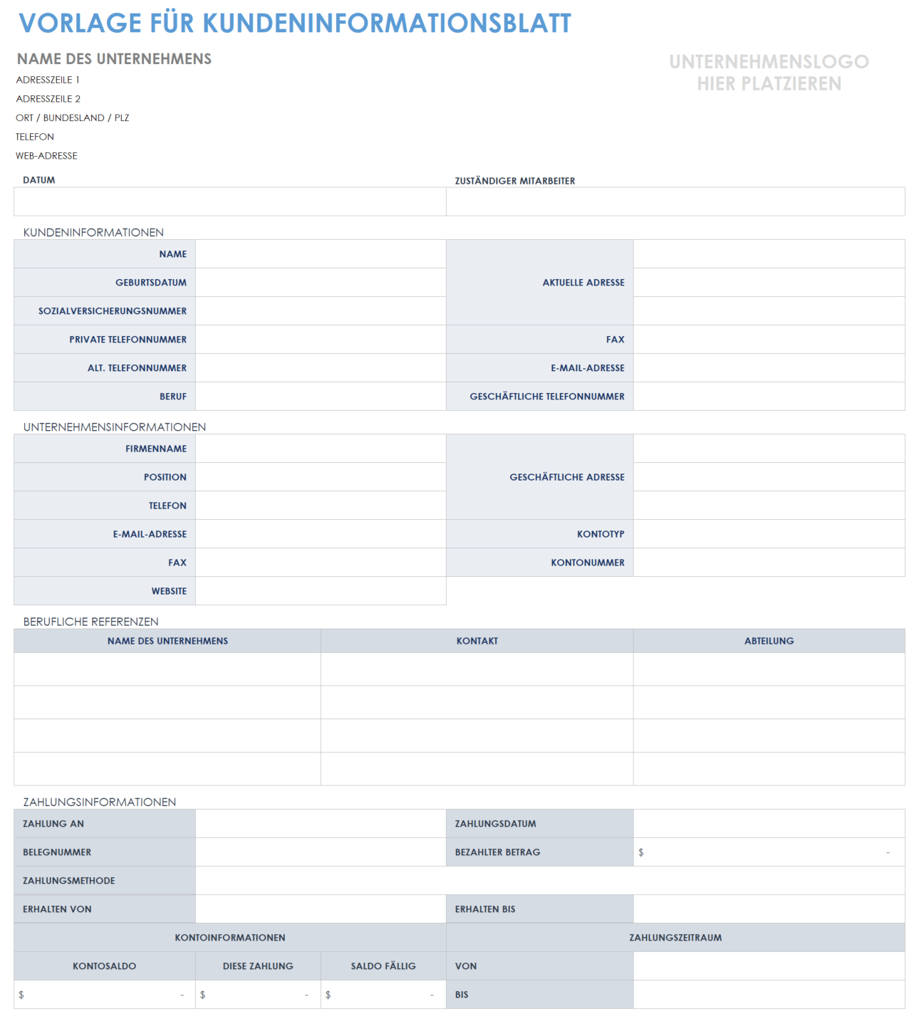 Vorlage für ein Kundeninformationsblatt