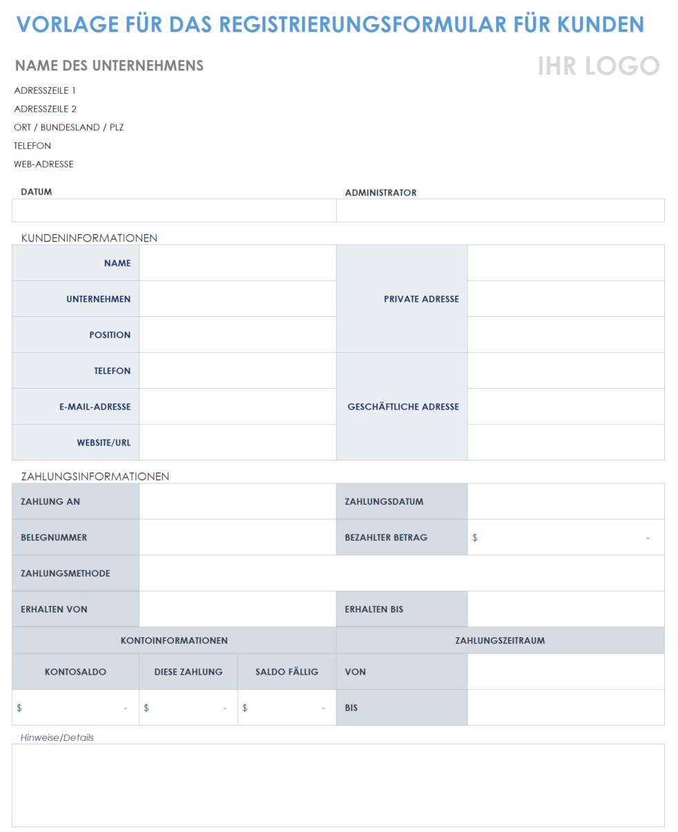 Vorlage für ein Kundenregistrierungsformular