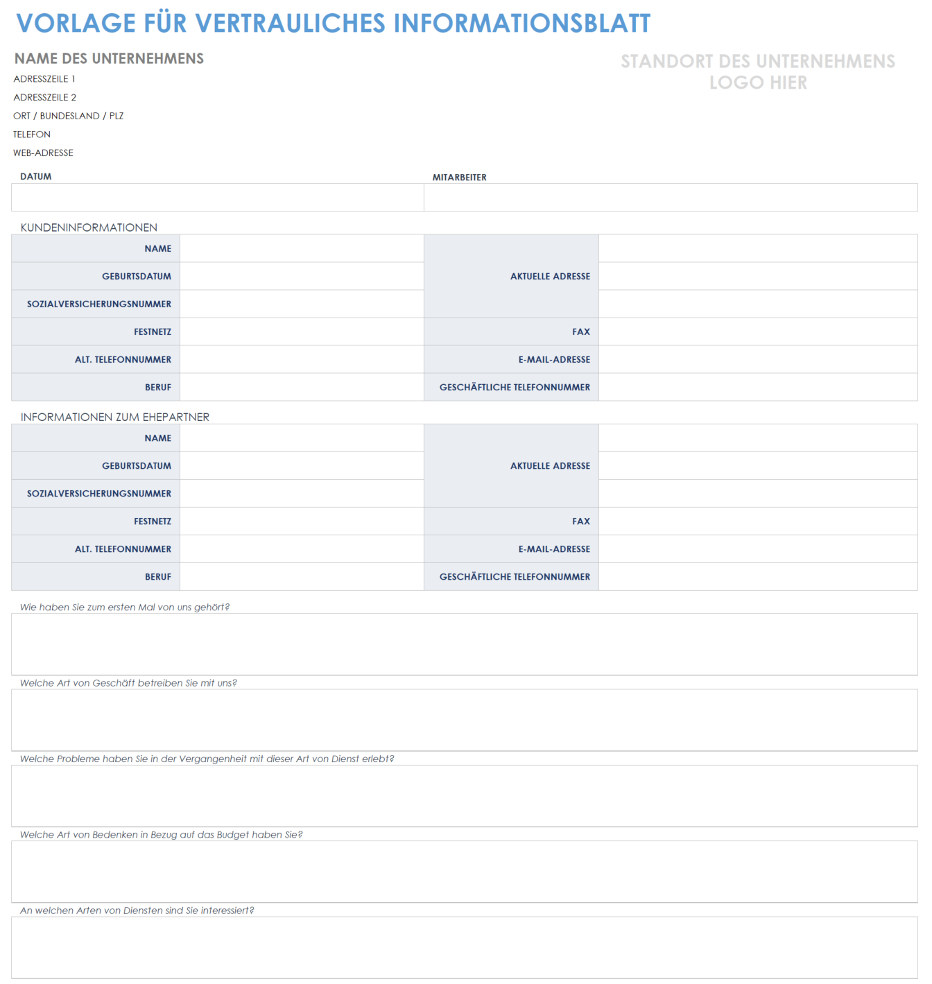  Vorlage für vertrauliche Kundeninformationsblätter