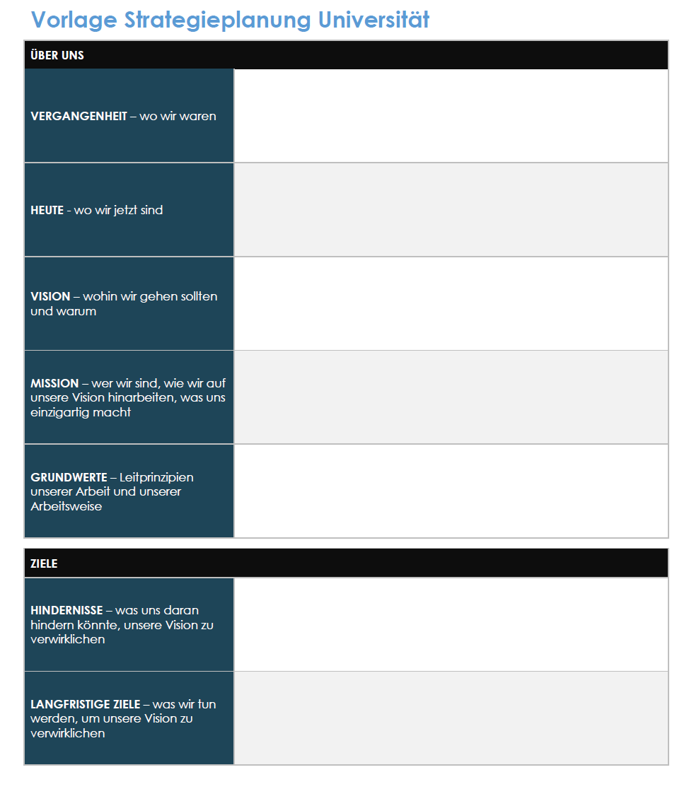  Vorlage für einen strategischen Plan einer Universität