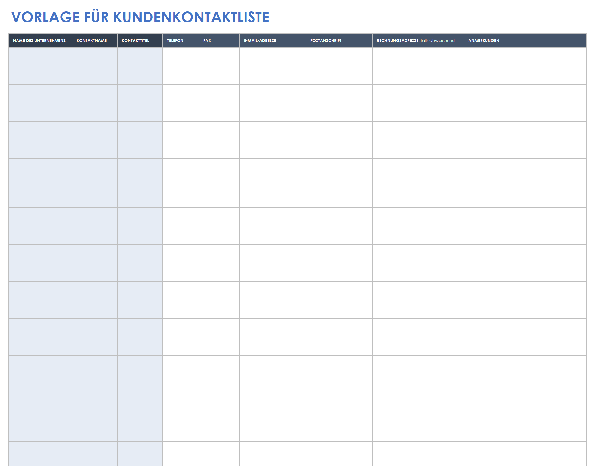  Vorlage für Kundenkontaktlisten