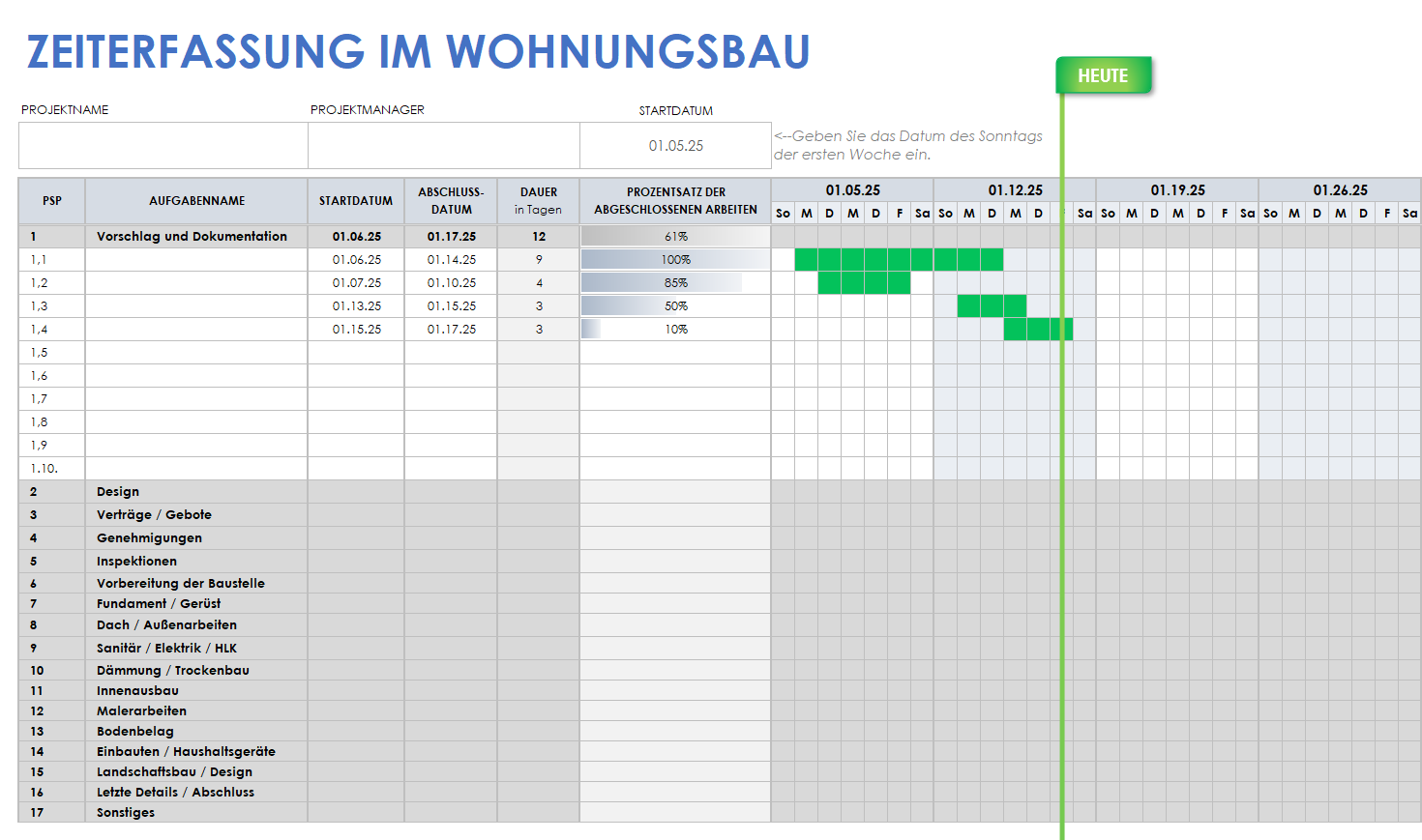  Vorlage für die Zeiterfassung im Wohnungsbau