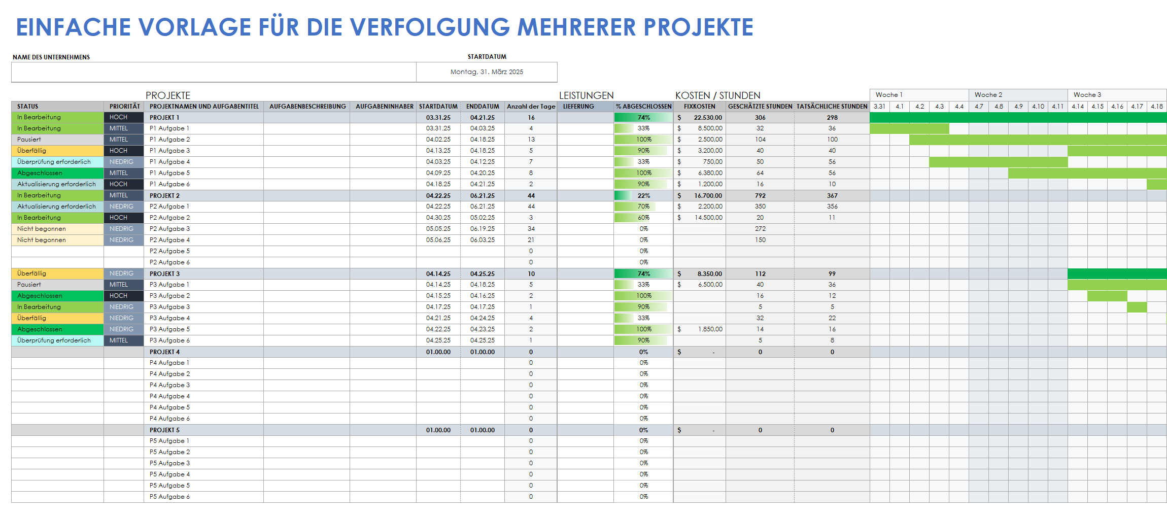  Einfache-mehrfache Projektverfolgungsvorlage