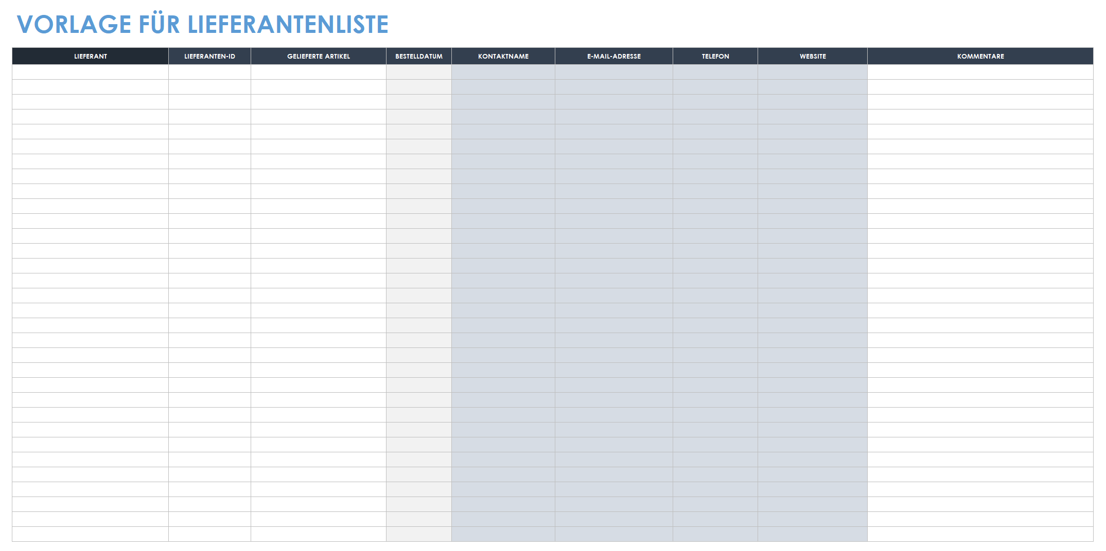 Vorlage für Lieferantenliste