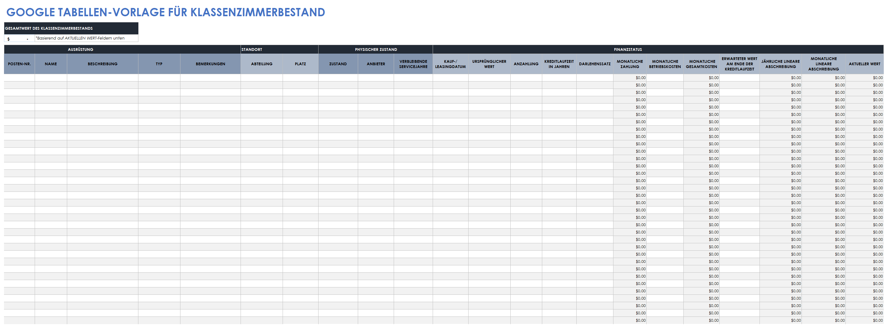  Google-Sheets-Klassenzimmer-Inventarvorlage