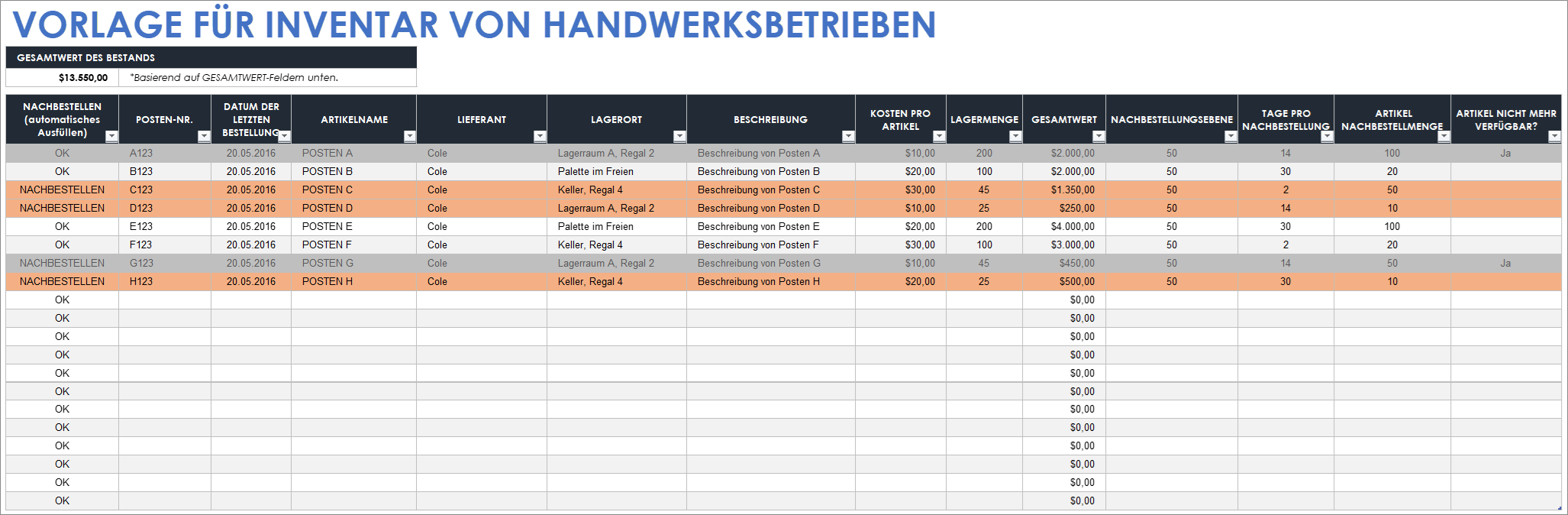  Vorlage für Handwerksbetriebe und Inventar