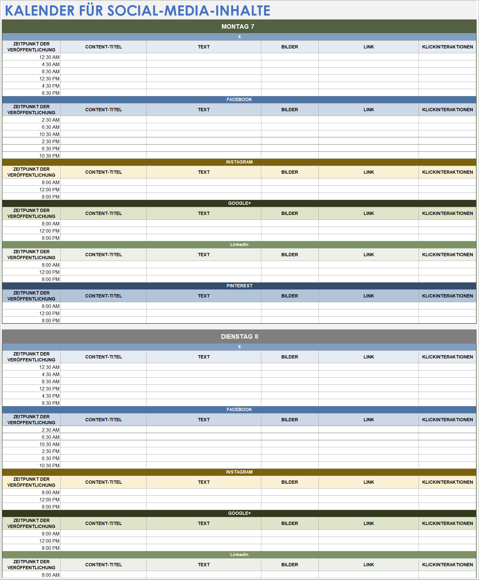  Google Social Media-Inhaltskalendervorlage