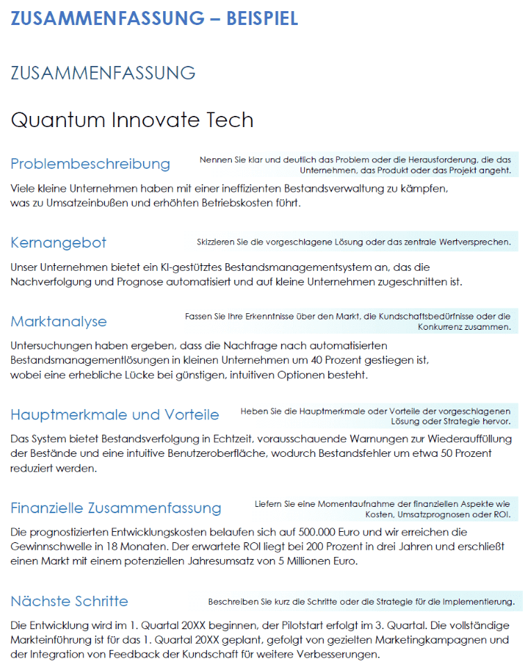  Beispiel für eine Executive Summary Vorlage