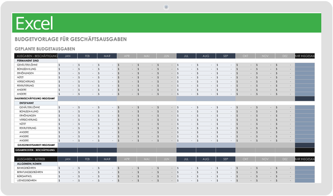 Budgetvorlage für Geschäftsausgaben