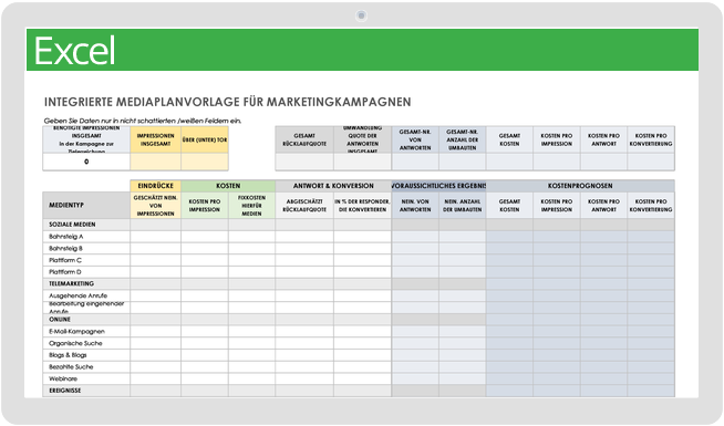 Medienplanvorlage für integrierte Marketingkampagnen