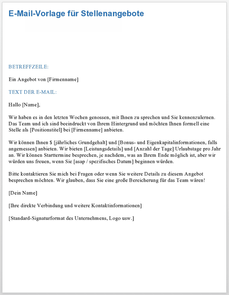  E-Mail-Vorlage für Stellenangebote