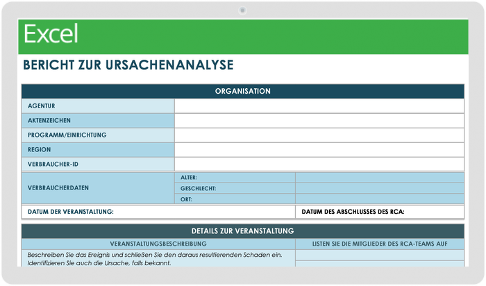 Vorlage zur Ursachenanalyse für schlankes Projektmanagement