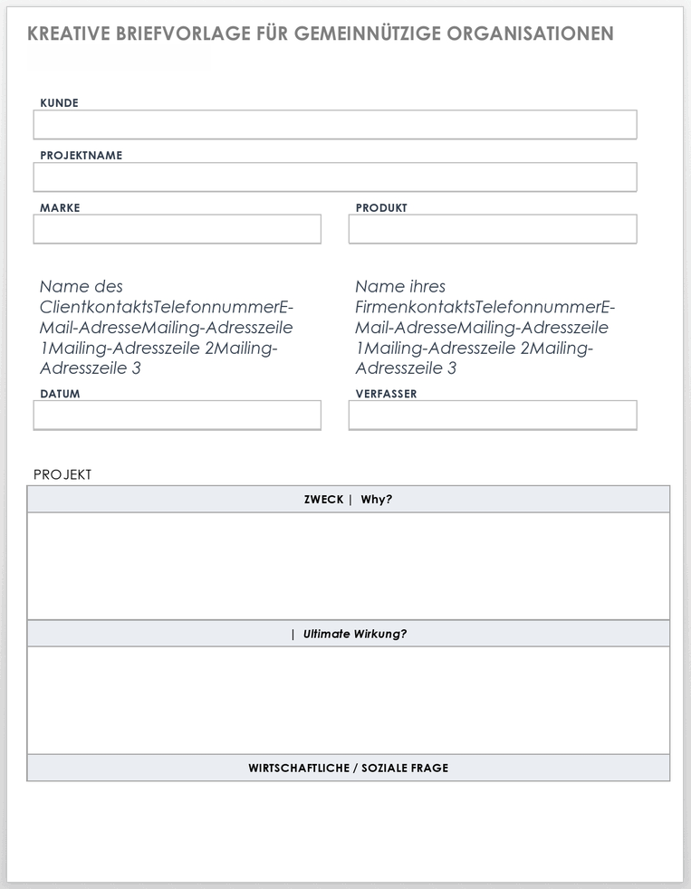 Kreativ-Briefing-Vorlage für gemeinnützige Organisationen