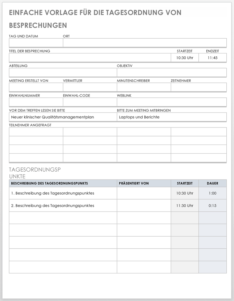 Simple Meeting Agenda Template 49539 - DE