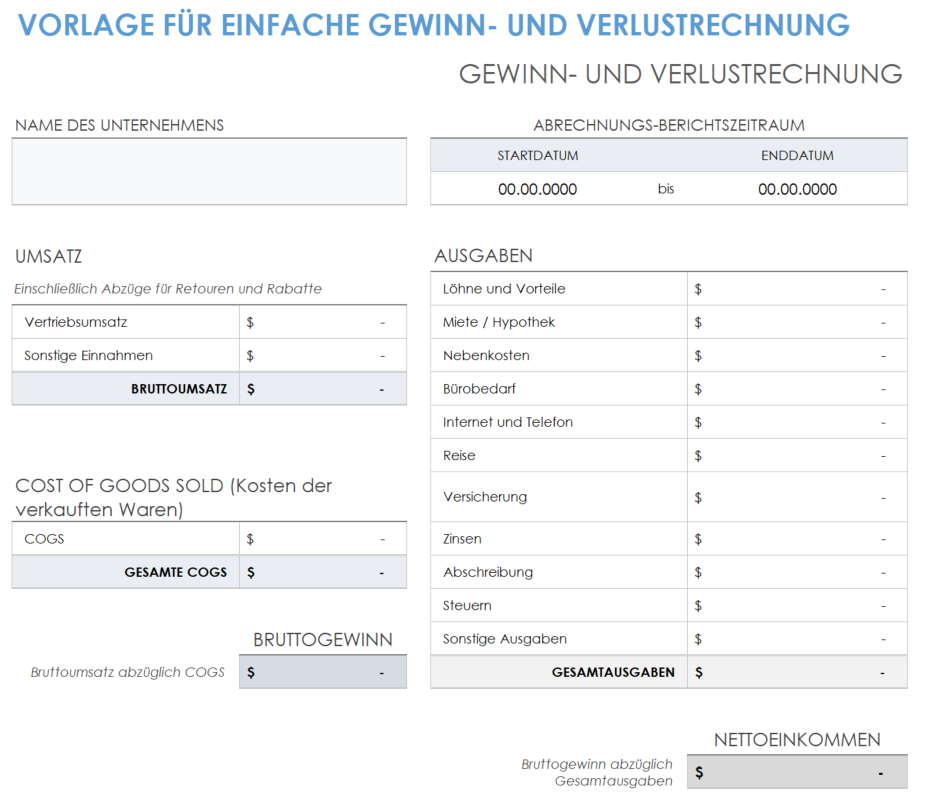 Einfache Gewinn- und Verlustrechnung