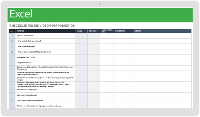 Video Pre Production Checklist 49527 - DE