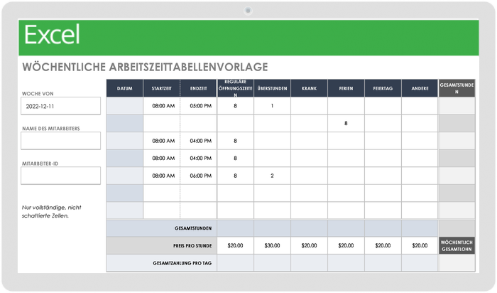 Wöchentliche Stundenzettel-Vorlage